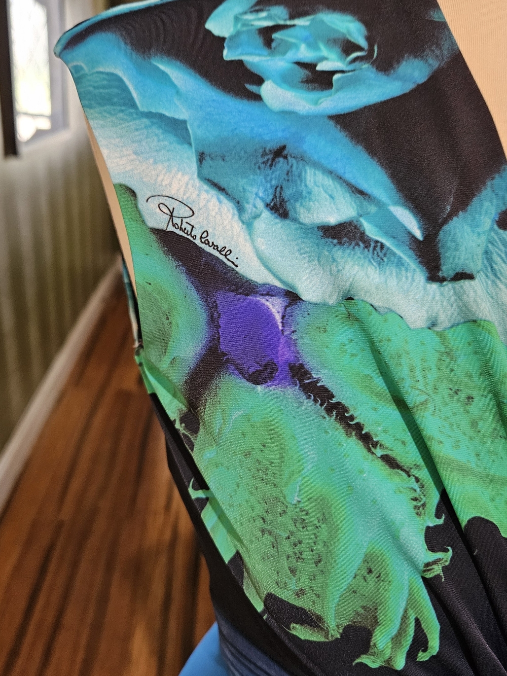 Roberto Cavalli Blue Green Ombre Floral Maxi Dress Size 42/6 - Picture 3 of 8